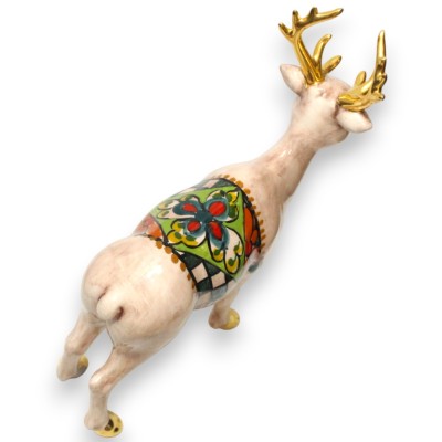Caltagirone Ceramic Reindeer, approx. 25 x 24 cm. With decorated saddle, 24k gold enamel, random decoration.