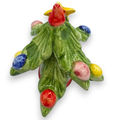 Weihnachtsbaum mit Stern und Spitze, Caltagirone-Keramik, ca. 7/8 cm hoch. Zufällige Farben und mehrfarbige Kugeln.