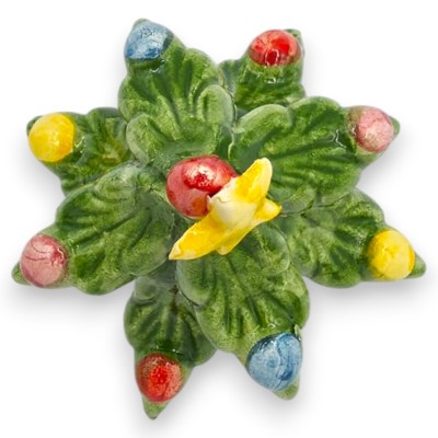 Choinka z gwiazdą i czubkiem, ceramika Caltagirone, wysokość ok. 7/8 cm. Kolory losowe i wielokolorowe kule.