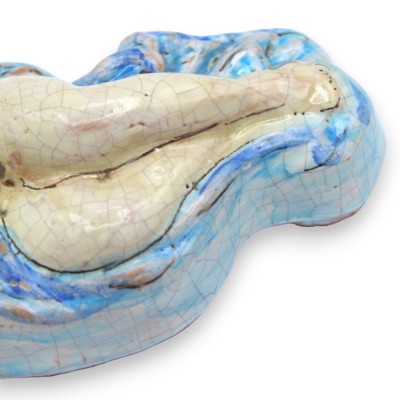 Angioletto Putto da Appendere, pregiata Ceramica Siciliana, h 17 x 13 cm (circa) con effetto craquele