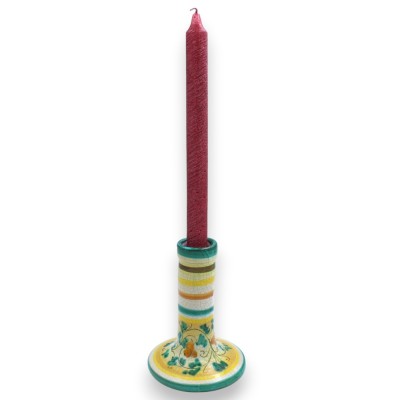 Candlestick holder, fine Sicilian ceramic, approx. 12 x 10 cm. 17th-century decoration and crackle effect.