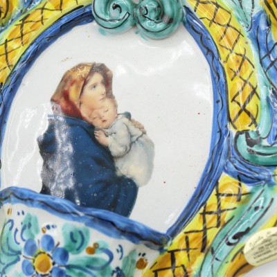 Sycylijska ceramiczna kropielnica na wodę święconą - wys. 30 x szer. 20 cm ok. (1 sztuka) Dekoracja barokowa i ciążowa MD8