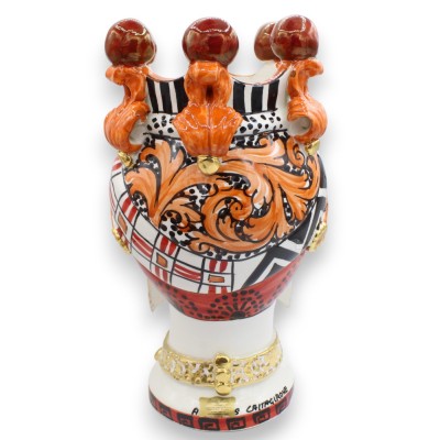 Cabeza de Moro de Caltagirone Serie LUXURY ÉLITE h 35 cm aprox. (1 Unidad) Esmalte Oro 24k y esmalte Rubí