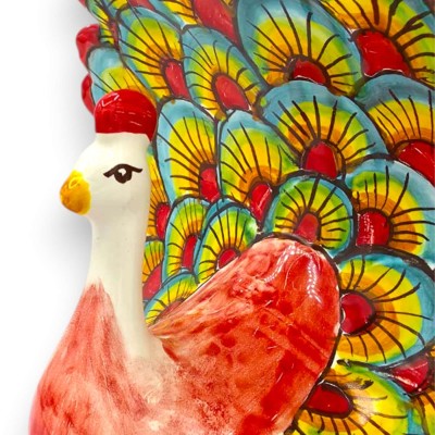 Caltagirone ceramic peacock, two size options (1 unit) Red background