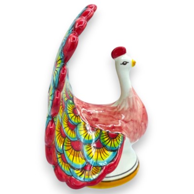 Pfau aus Caltagirone-Keramik, zwei Größenoptionen (1 Stück), roter Hintergrund