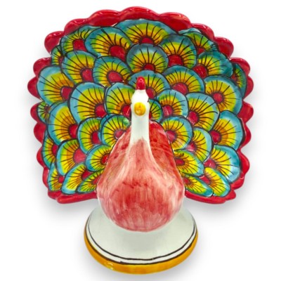 Pavo real de cerámica de Caltagirone, dos opciones de tamaño (1 unidad) Fondo rojo