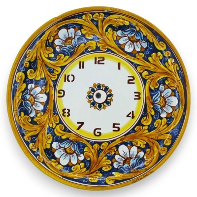 Zegar ceramiczny Caltagirone - Ø 30 cm ok. W komplecie z Ingranaggio, barokową dekoracją i kwiatami - 
