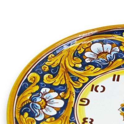 Caltagirone ceramic clock - Ø 30 cm approx. Complete with Ingranaggio, Baroque decoration and flowers - 