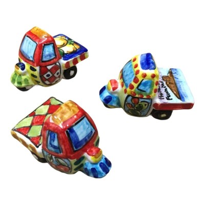 Motocicleta APE miniatura em cerâmica Caltagirone com decoração estilo carrinho siciliano - Mede 5 cm - 