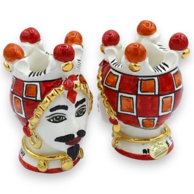 Głowa wrzosowiska Caltagirone, wys. ok. 12 cm (para), seria ÉLITE, nowoczesna czerwona dekoracja, emalia z czystego złota 24k
