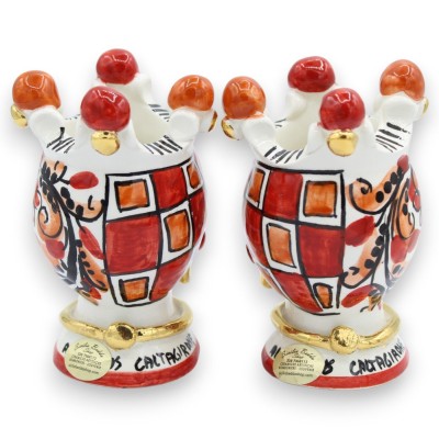 Caltagirone Moor's Head h 12 cm approx. (Pair) ÉLITE Series Modern Red decoration, 24k Pure Gold enamel