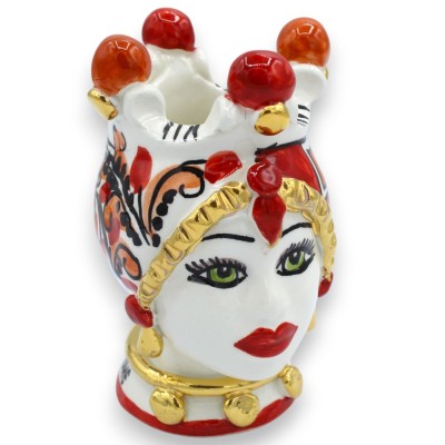 Caltagirone Moor's Head h 12 cm approx. (Pair) ÉLITE Series Modern Red decoration, 24k Pure Gold enamel