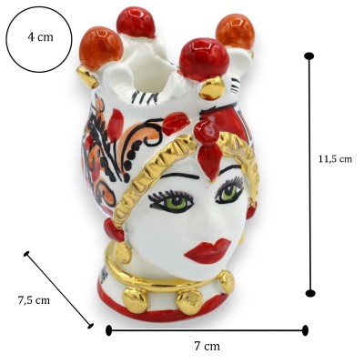 Caltagirone Moor's Head h 12 cm approx. (Pair) ÉLITE Series Modern Red decoration, 24k Pure Gold enamel