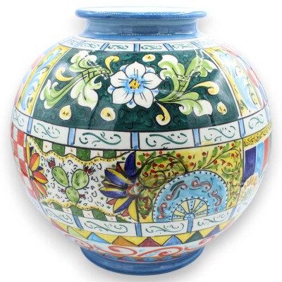 Wazon kulowy wys. 30 x Ø 28 cm ok. (drugi wybór) Ceramika Caltagirone, dekoracja w kształcie sycylijskiego wozu