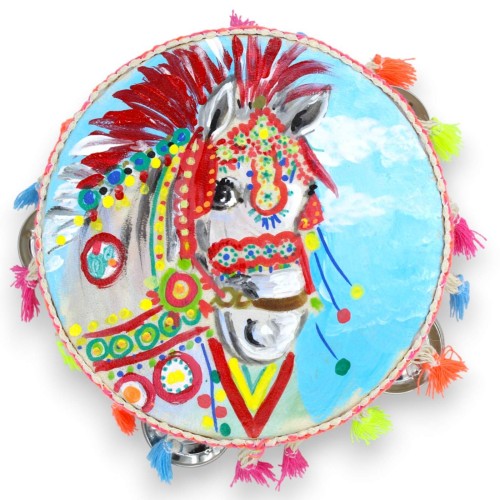 Tamburello Siciliano con sonagli, Ø 15 cm ca. in legno e...