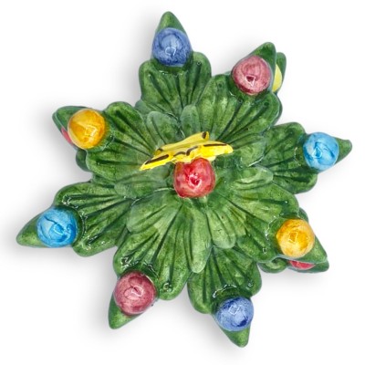 Weihnachtsbaum, Sternspitze, Caltagirone-Keramik, ca. 12/13 cm hoch (1 Stück), Kugelfarbe zufällig, wahlweise grün oder weiß.