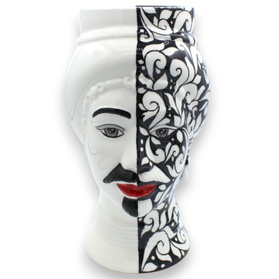 Tête de Maure de Caltagirone au design moderne NOIR ET BLANC - environ 33 cm de haut (1 unité)
