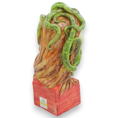 Hoofd van Medusa, mythologische figuur, keramiek uit Caltagirone, ca. 38 cm hoog met vierkante bustevoet.