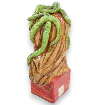 Cabeza de Medusa, figura mitológica, cerámica de Caltagirone, aprox. 38 cm de altura con base de busto cuadrada.