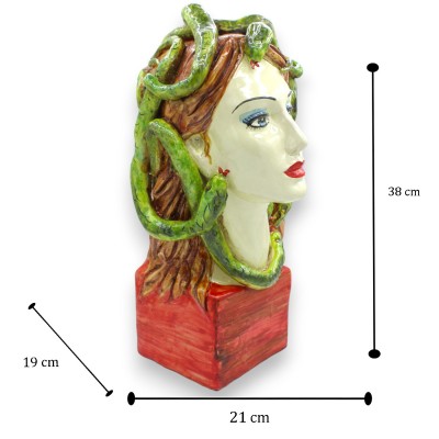 Cabeça de Medusa, figura mitológica, cerâmica de Caltagirone, aproximadamente 38 cm de altura com base quadrada em forma de bust