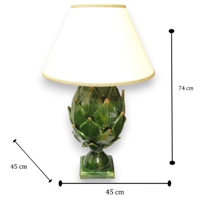 Lampa Artichoke z delikatnej ceramiki, ok. 70 x 45 cm. Kolor patyny, efekt antyczny, abażur z bawełnianego szantungu MD2.