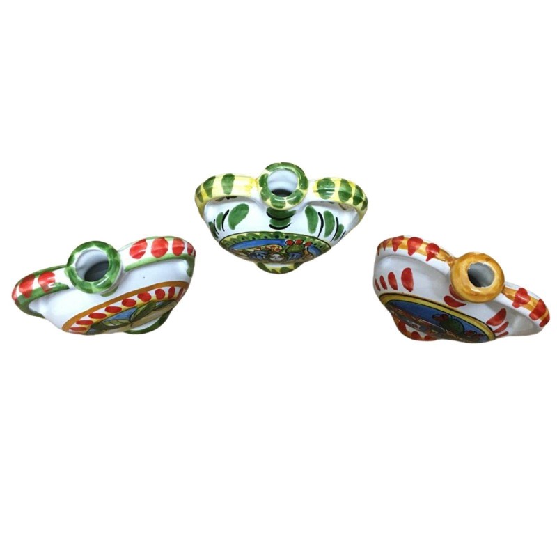Fiasco con manici ceramica Caltagirone h 14 x l 11 cm ca. (1Unità) decoro a tema stile Carretto Siciliano ma casuale - 