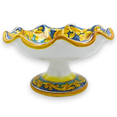 Caltagirone ceramic fruit bowl centrepiece, scalloped, 3 sizes (1 unit) with red and baroque flower decoration
