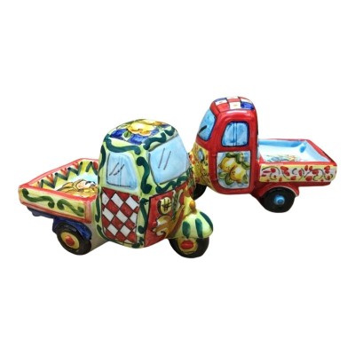 Moto Ape in ceramica di Caltagirone L 13 x 9 cm ca. (1Unità) decoro stile Carretto Siciliano - 