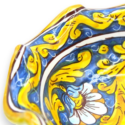 Alzata centrotavola fruttiera ceramica Caltagirone, Smerlato, 3 Misure (1Unità) decoro Barocco e Fiori