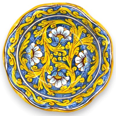 Ceramiczna misa na owoce Caltagirone, element centralny, falisty, 3 rozmiary (1 sztuka), z dekoracją barokową i kwiatową