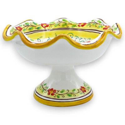 Alzata centrotavola fruttiera ceramica Caltagirone, Smerlato, 3 Misure (1Unità) decoro frutta e fiori