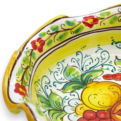 Alzata centrotavola fruttiera ceramica Caltagirone, Smerlato, 3 Misure (1Unità) decoro frutta e fiori