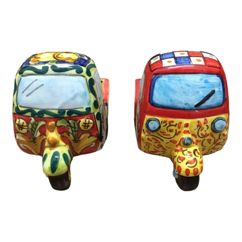 Moto Ape in ceramica di Caltagirone L 13 x 9 cm ca. (1Unità) decoro stile Carretto Siciliano - 