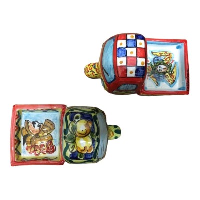 Moto Ape em cerâmica Caltagirone com decoração estilo carrinho siciliano - Medidas 13x9 cm - 