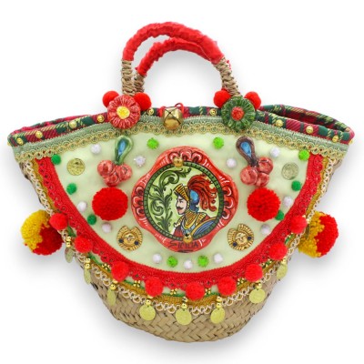 Sac à café Nana Palm, un sac doublé typiquement sicilien, orné d'applications en céramique de Caltagirone MD2
