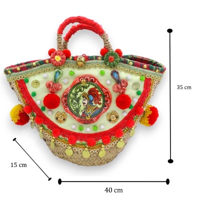 Coffa de palma Nana, un bolso forrado típico de Sicilia, con aplicaciones de cerámica de Caltagirone MD2