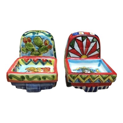 Moto Ape em cerâmica Caltagirone com decoração estilo carrinho siciliano - Medidas 13x9 cm - 