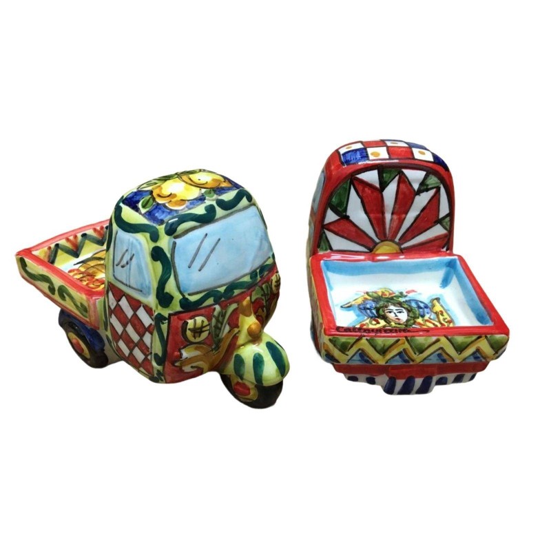 Moto Ape in ceramica di Caltagirone L 13 x 9 cm ca. (1Unità) decoro stile Carretto Siciliano - 