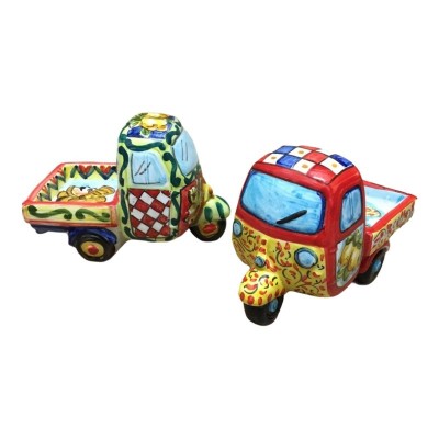 Moto Ape in ceramica di Caltagirone L 13 x 9 cm ca. (1Unità) decoro stile Carretto Siciliano - 