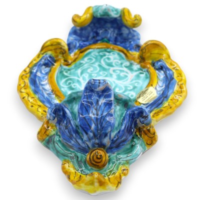 Sicilian ceramic holy water stoup, baroque motif and leaves - h 23 cm x W 15 cm approx. MD 1