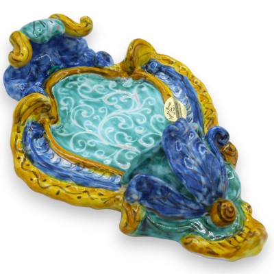 Acquasantiera in ceramica Siciliana, motivo barocco e foglie - h 23 cm x L 15 cm ca. MD 1
