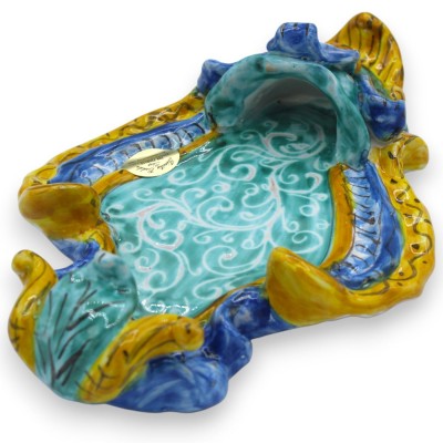 Sicilian ceramic holy water stoup, baroque motif and leaves - h 23 cm x W 15 cm approx. MD 1