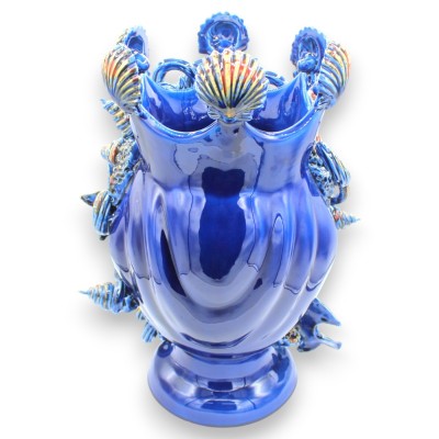 Sicilian Moor's Head (1 Unit) approx. 40 x 26 cm. Sicilian ceramic, Marine model with applications, blue background.