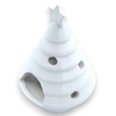 Perforerad ljusstake, i fin keramik, h 16 x 11,5 cm - med stjärnspets, blank vit