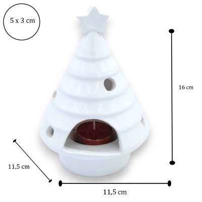 Perforerad ljusstake, i fin keramik, h 16 x 11,5 cm - med stjärnspets, blank vit