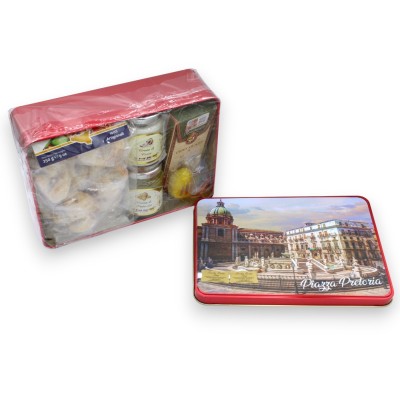 Presentask i plåt med typiska sicilianska produkter - "Piazza Pretoria"