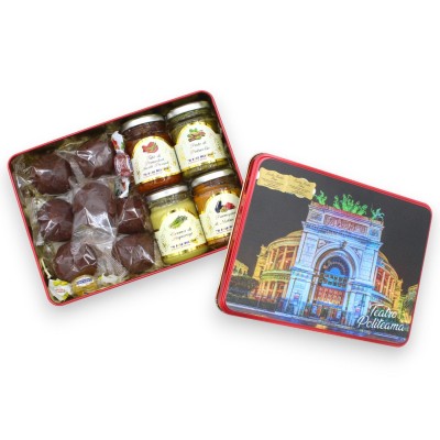 Caixa de presente de lata com produtos típicos da Sicília - "Teatro Politeama"