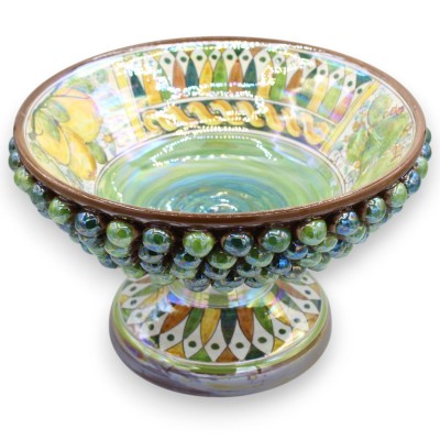 Alzata Pigna in ceramica Caltagirone, Ø 30 cm ca. Nelle varianti del Verde, decoro carretto siciliano e smalto madreperla MD4