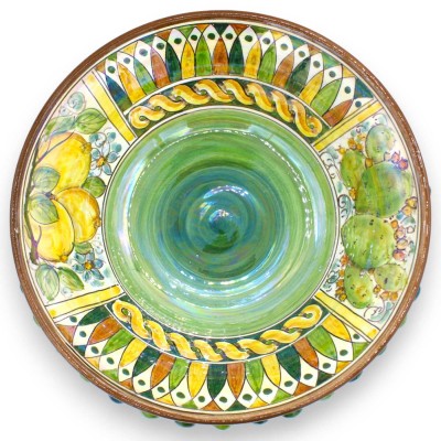 Soporte para piñas de cerámica de Caltagirone, aprox. Ø 30 cm. Disponible en verde, con decoración de carreta siciliana y esmalt