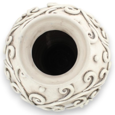 Vase with decorative floral applications in relief, Modern style, fine Caltagirone ceramic, approx. 40 cm high, Antique White